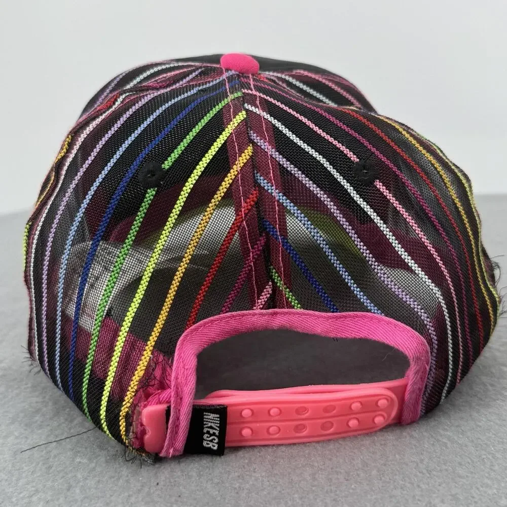 Nike SB Youth Trucker Hat Snapback Mesh Stripe Black Pink Cap Boys Adjustable
